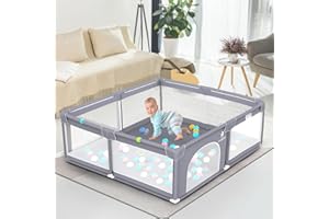BABYLICIOUS Baby Playpen Mat for Indoor Outdoor Use - Large Play Pen Activity Center for Babies & Toddlers - Durable, Breathable Mesh Foldable Safety Play Yard with Travel Carry Bag - Grey, 50" by 50"