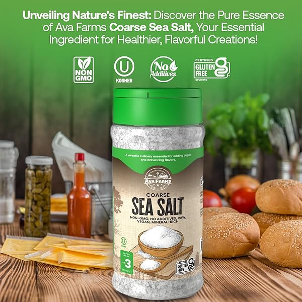 AVA FARMS SEA SALT – COARSE – 16 OZ. BOTTLE – GLUTEN-FREE, NON-GMO, VEGAN, RAW, KOSHER, MINERAL RICH