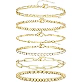 adoyi Valentines Day Gifts for Her Gold Bracelets for Women, 14K Gold Plated Stackable Bracelet Stack Set Adjustable Charm Paperclip Chain Cuban Link Layered Waterproof Jewelry Sets Gifts for Womens