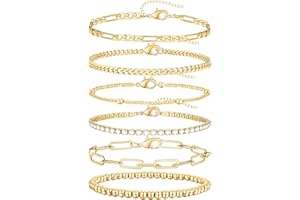 adoyi Dainty Gold Silver Chain Bracelets Set for Women Girls 14K/18K Real Gold Plated Layered Link Chain Bangle Bracelets Pack for Women Adjustable Stackable beaded Bracelets Jewelry Gifts