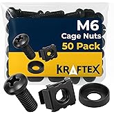 M6 Cage Nuts, Screws and Washers [Size: M6 x 16mm 50 Pack] Rack Mount Screws Hardware for use with Network and Server Rack Accessories, Routers, Cabinets and Enclosures.