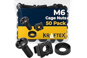 KRAFTEX M6 Cage Nuts, Screws and Washers [Size: M6 x 16mm 50 Pack] Rack Mount Screws Hardware for use with Network and Server Rack Accessories, Routers, Cabinets and Enclosures.