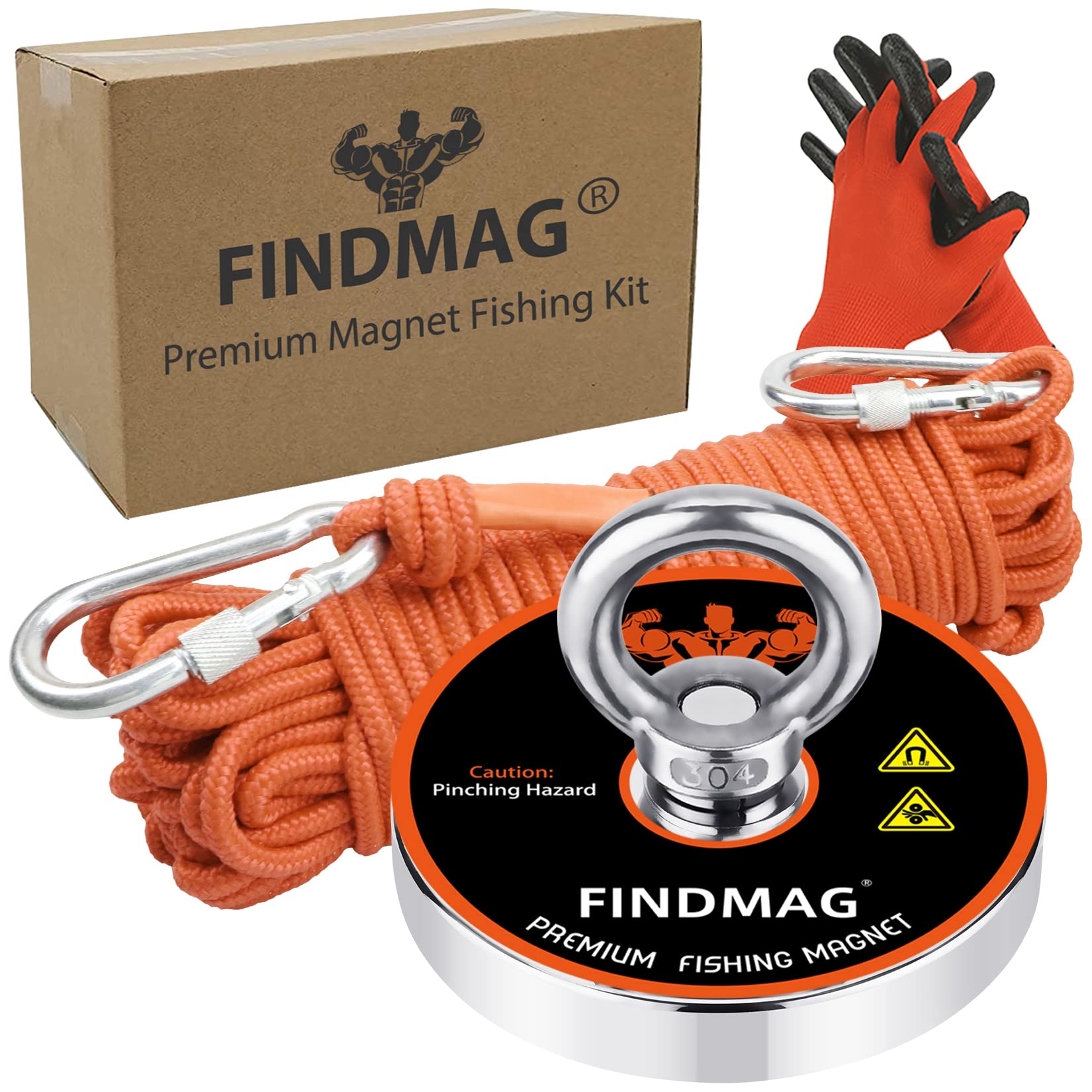 FINDMAG Magnetic Fishing, Fishing Magnet, 600 LBS (273 KG) Pulling Force Strong Round Neodymium Lift Magnet with Rope, Super Strong Product for River Retrieval and Salvage - 75mm Diameter
