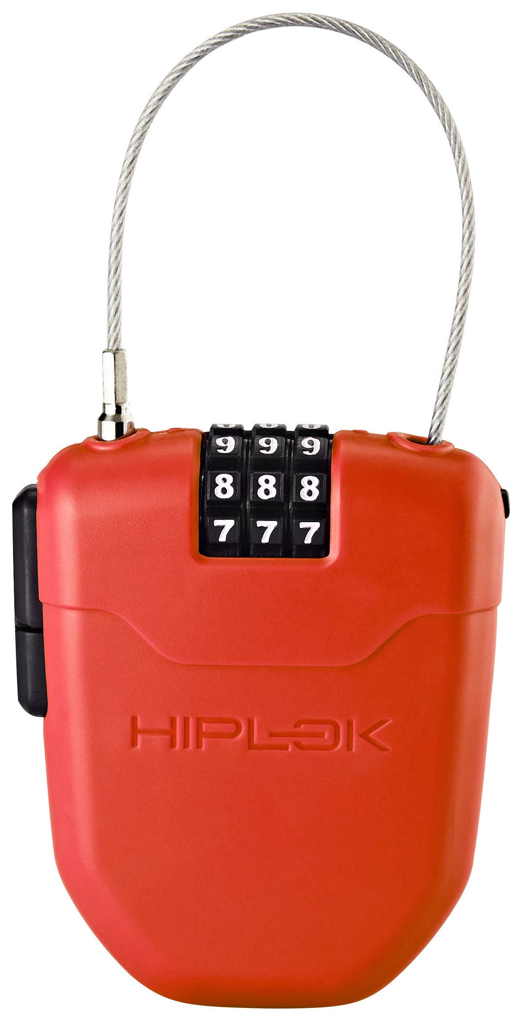 Hiplok FX Cable Bike Lock - Red. 3 Digit Combination Bike/Bicycle Cable Lock. 1m Retractable Steel Cable. Wearable Clip & Lightweight (75g)