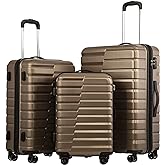 Coolife Luggage Sets, 3 Piece Hard Shell Suitcase Set with Spinner Wheels, Expandable Large Checked Luggage, Lightweight Rolling Carry On with TSA Lock Brown