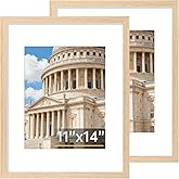 Vittanly 11x14 Picture Frame Set of 2, Solid Wood Frame for Wall Art Photo and Prints, Display Photo 8x10 with Mat or 11x14 without Mat, Natural