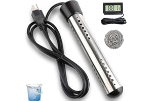 NJ FOREVER 2000W Immersion Water Heater with 304 SS Guard Fast Heats up 5 gallons Water in Minutes, Portable Bucket Water Heater with LCD Thermometer, Submersible Water Heater for Bathtub Swimming Pools, Black