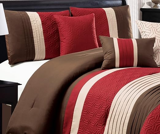 Amazon Com Modern 7 Piece Bedding Burgundy Red Brown Beige Pin