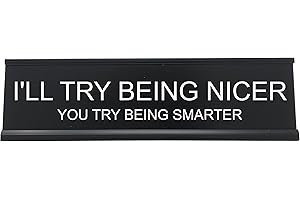 I'll Try Being Nicer, You Try Being Smarter - Funny Desk Sign, Novelty Coworker Gift, Office Decor - Lotsa Laughs by Griffco Supply (Black w/white)