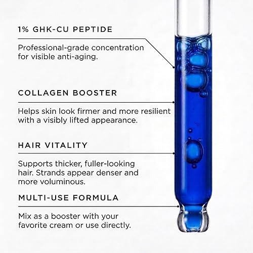 supplement glutathione Skin Perfection GHK-Cu Copper Peptide Serum Booster, 1 Percent Blue Liquid  For Face, Neck, Body, Hair, And Scalp, 0.5 oz