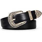 SUOSDEY Western Women Leather Belts for Jeans Dresses with Vintage Metal Buckle