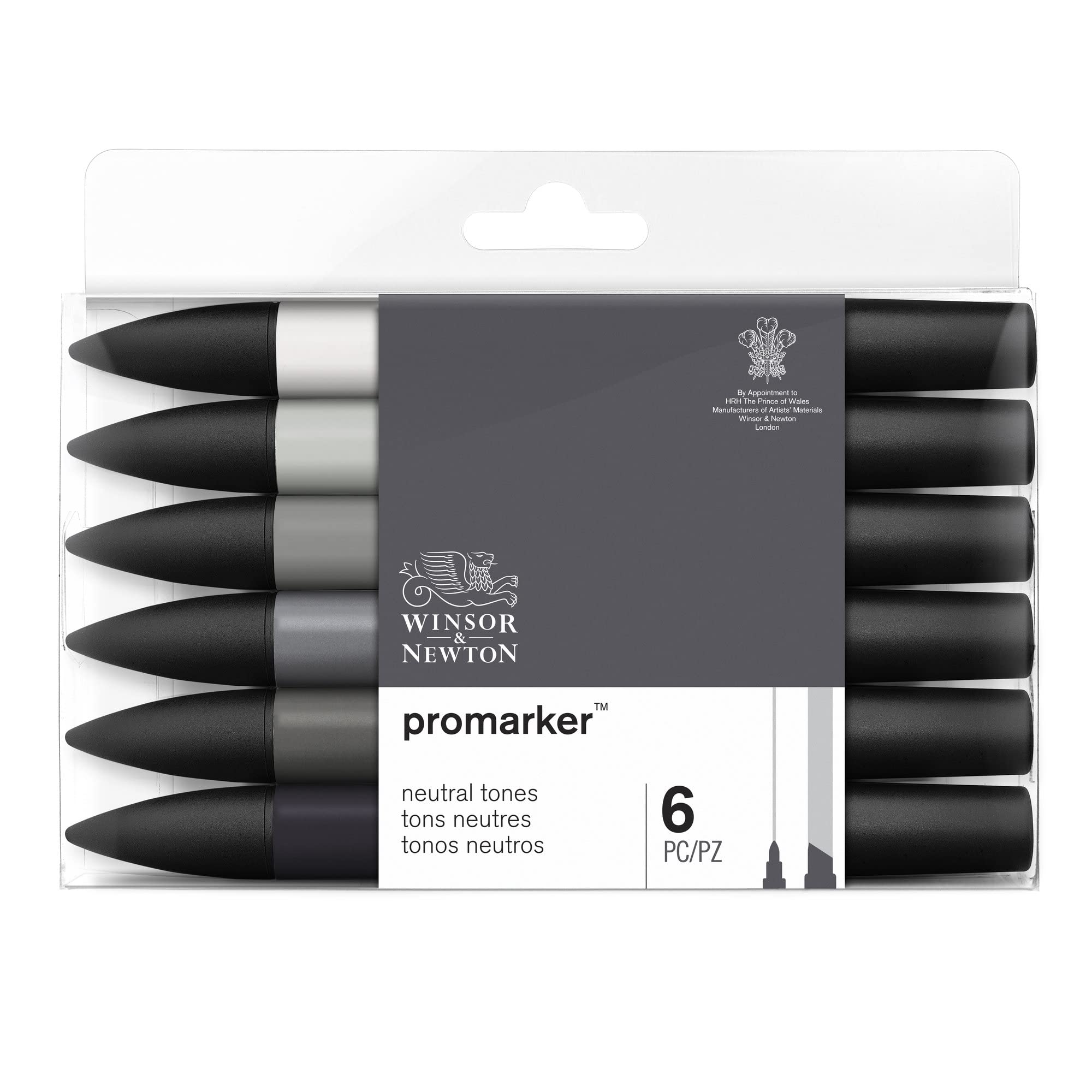 Winsor & Newton, Promarker, Neutral Colours, Set of 6, Alcohol Based Dual Tip Markers