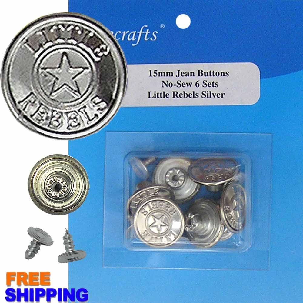 15 mm No-sew Metal Tack Jean Buttons (15mm Little Rebel Silver)