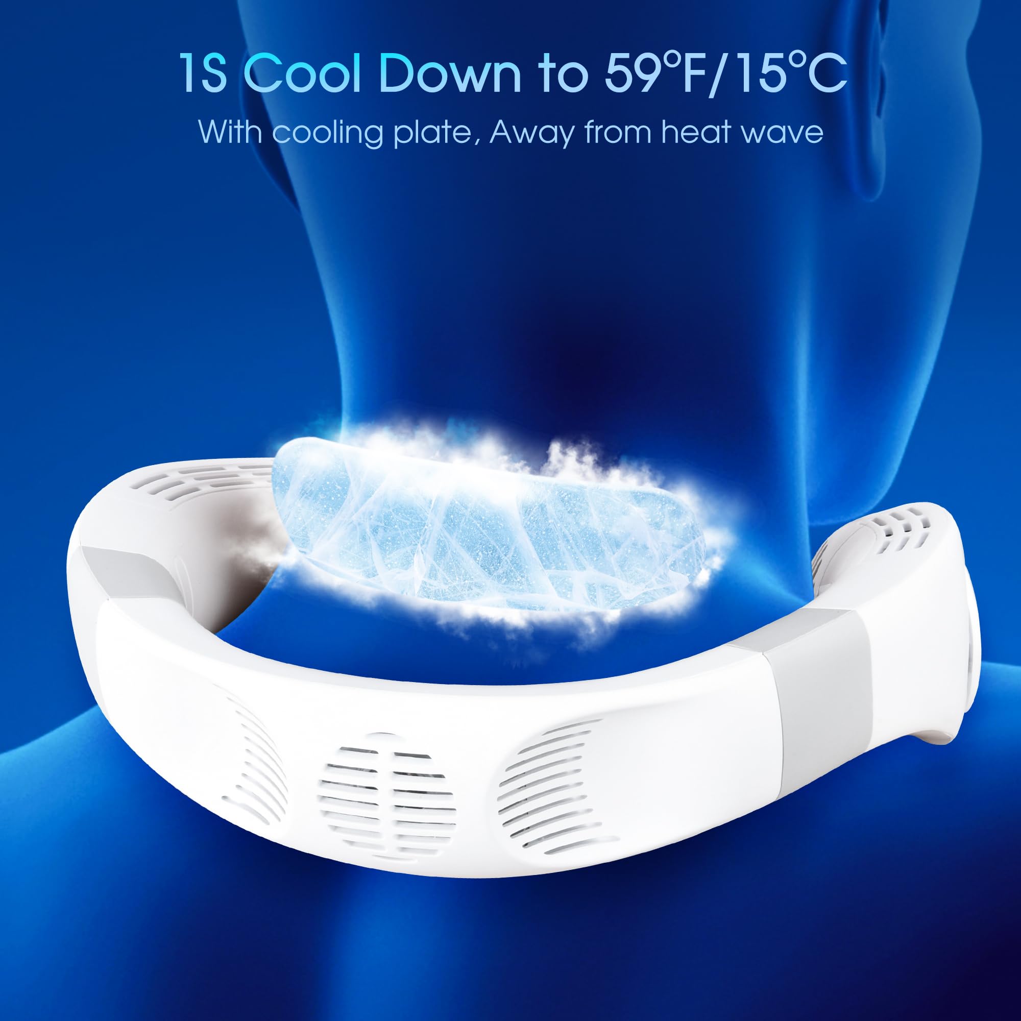 Jawhock Neck Fan with Cooling Plate｜Portable Neck Air Conditioner｜4400mAh Rechargeable Battery｜Hands Free Bladeless Fan for Gym Office Travel Camping｜3 Speed Personal Cooling Fan