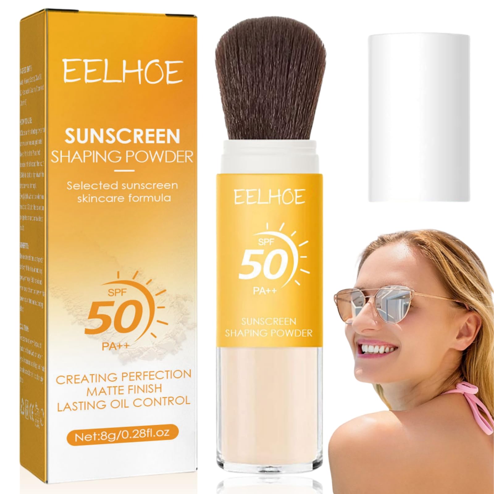 Mineral SPF 50 Face Powder Sunscreen Brush - Lightweight, Matte Finish, Breathable, and Long-Lasting Scalp Protection