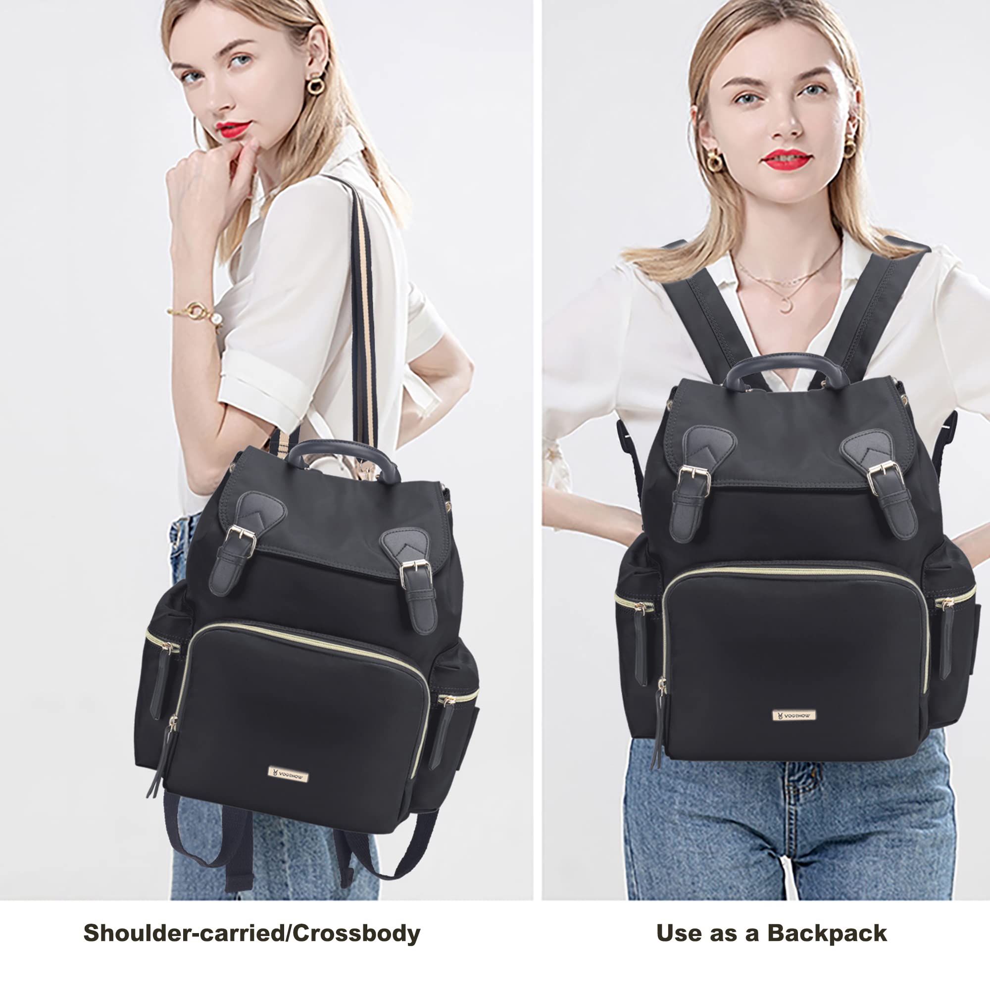 VS VOGSHOW Diaper Bag Backpack: Multifunctional Stylish Travel Baby Bag with Crossbody Strap