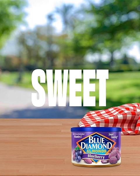 BLUE DIAMOND ALMONDS, CLASSIC BLUEBERRY FLAVORED SWEET SNACK NUTS PERFECT SIZE FOR ON-THE-GO, LUNCH, ADULTS AND KIDS, 6OZ CAN