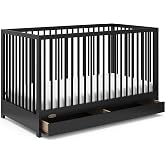 Graco Teddi 5-in-1 Convertible Crib with Drawer, Black | GREENGUARD Gold Certified, Full-Size Nursery Storage Drawer, Baby Crib Converts to Toddler Bed, Daybed and Full-Size Bed