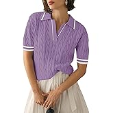Micoson Womens Short Sleeve Sweater Tops Lapel V Neck Polo Shirts 2026 Summer Cable Knit Blouses Business Casual Outfits