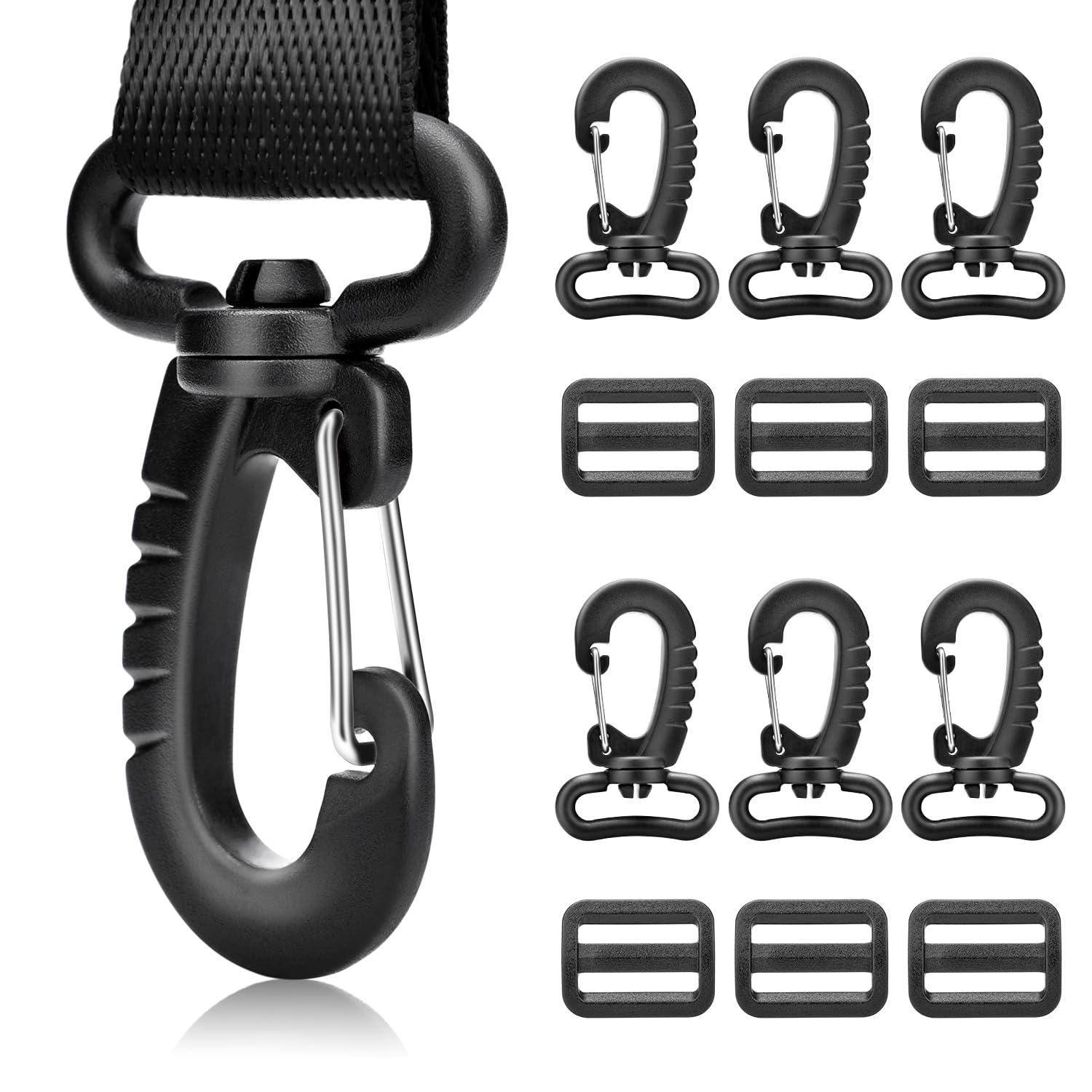 Photo 1 of 1" Plastic Clip Snap Hook Replacement Buckles Tri-Glide for Webbing Strap Crafting Accessories 6 Set (Hooks & Adjustable Buckle)