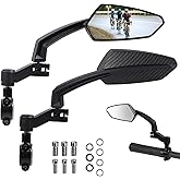 Handlebar Bike Mirror, HD Convex Glass Rear View Mirror with Shatterproof Film, 360° Adjustable Bicycle Mirror for MTB & E-Bike, Fits 21-26mm Handlebars, Left Side Only(Chequer)