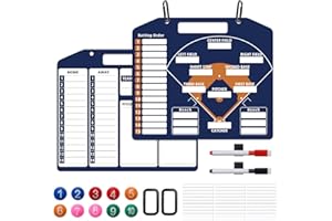 Anglecai Magnetic Baseball Coach Clipboard, Double-Sided Dry Erase Baseball Lineup Board for Softball Dugout Board Baseball Coaching Board with 30 Lineup Card/ 10 Magnet/2 Marker/2 Hook