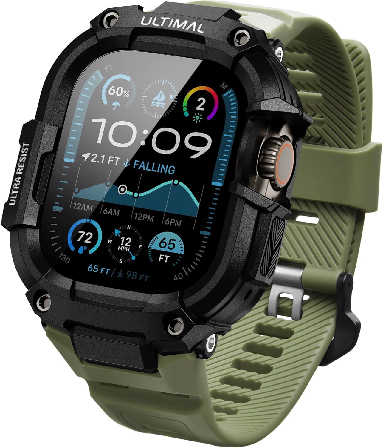 ULTIMAL Case with Band Compatible with Apple Watch Straps Ultra 3/ Ultra 2/ Ultra 49mm, Rugged Military Grade Protective Bumper Cover for iWatch Strap Men (49mm, Green)