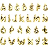 26Pcs 18K Gold Filled A-Z Alphabet Letters Charms for Jewelry Making, Chunky Gold Initial Letter Charm Pendant Beads, Trendy Bubble Slide Glitter Pendants for Women Bracelet Necklace Choker Making