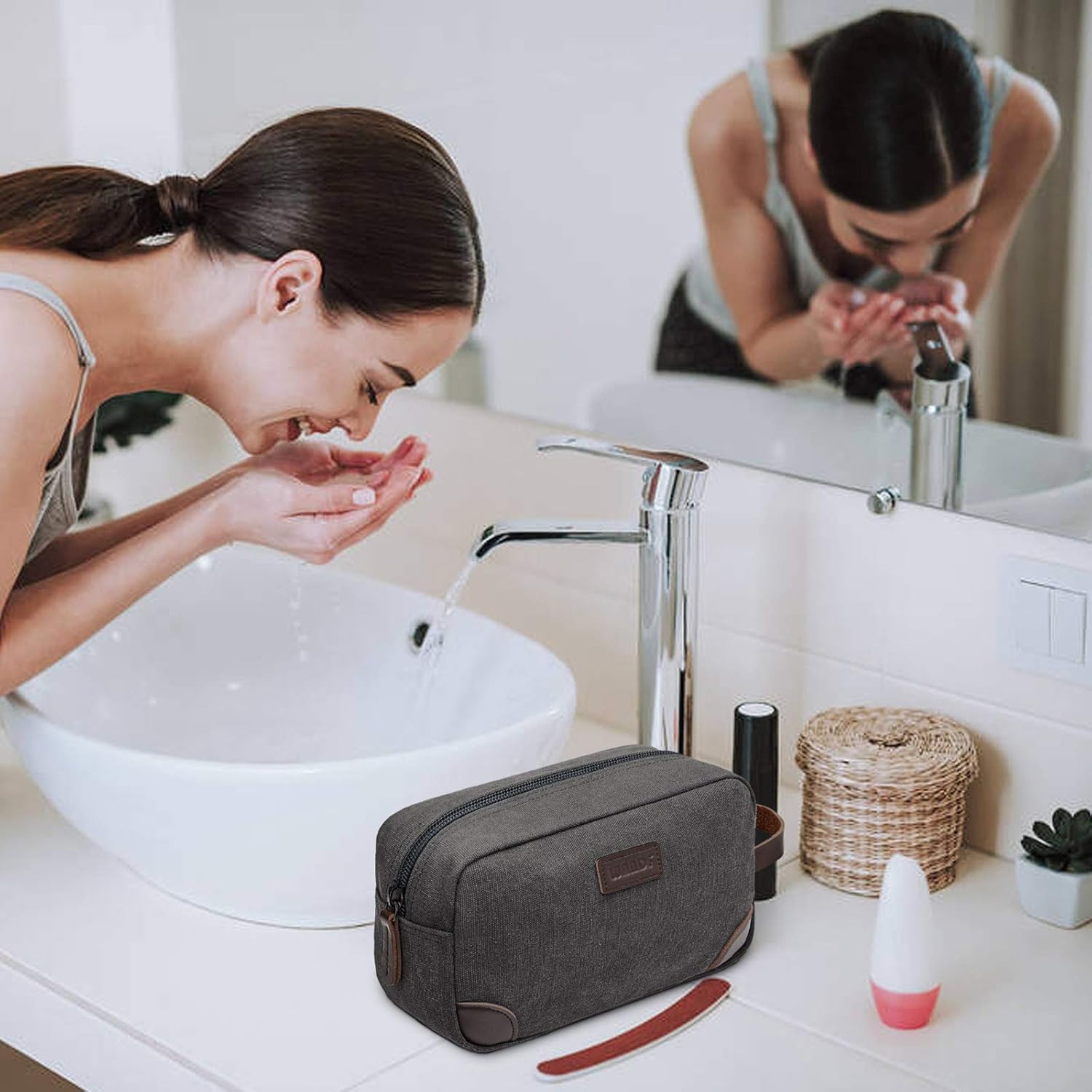 WANDF Toiletry Bag Small Nylon Dopp Kit Lightweight Shaving Bag for Kids Men and Women Grey : Beauty