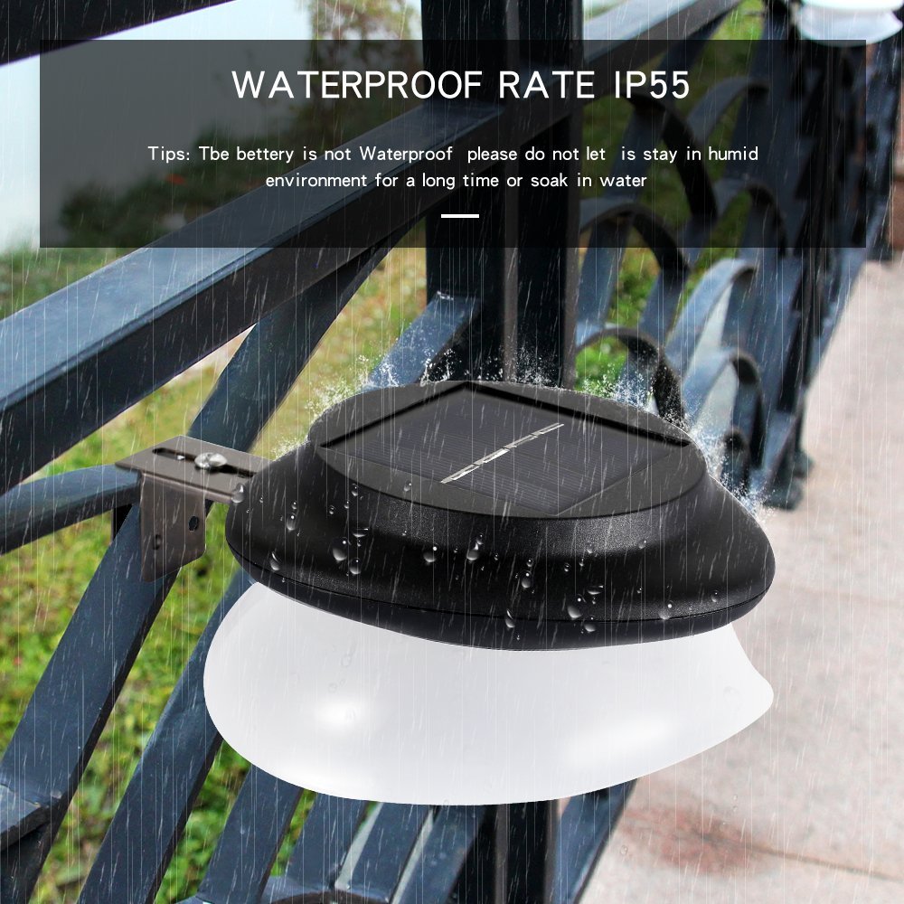 KASUN Solar Gutter Lights, Newest 9 LED Outdoor Fence Light Waterproof Wall Lamps for Garden Patio Driveway Deck Stairs - White Light, Pack of 6