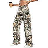 Voghtic Womens High Waisted Straight Leg Casual Y2K Camoflage Cargo Wide Leg Sweatpant Jeans Trousers Camo Pants