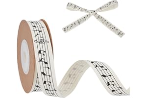 letsinstyle 10 Yard Music Note Ribbon, Jingle Bells Cotton Fabric Ribbons Printed Musical Notes Ribbon, 1.5 cm Wide Grosgrain