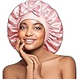 Umisleep Large Silk Bonnet for Sleeping Women, 100% Double Layer 22 Momme Mulberry Silk, Non Slip Hair Bonnet with Adjustable Band for Curly Long Hair, Pink