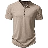 ZEROYAA PARKLEES Men's Short Sleeve Henley Shirt Casual Stretchy Slim Fit T Shirt