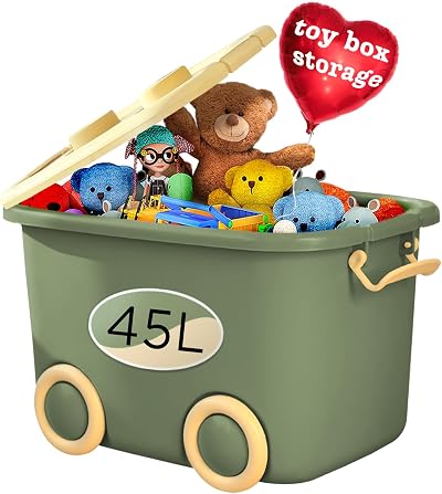 Froppi 45L Toy Box on Wheels | Green Storage for Kids | 50x35x30 cm