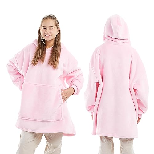 KEPLIN Oversized Blanket Hoodie - Thermal, Soft & Comfortable Throw Hoodie Blanket with Sherpa Lining, Large Pocket & Elasticated Cuff Sleeves - One Size Fits All, Regular (152x86x82cm) Pink