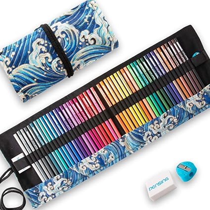 Amazon Pensing 消せる色鉛筆 48色 油性色鉛筆 画材セット 鉛筆削り 消しゴム付き エコいろえんぴつ 名入れ 塗り絵 お絵描き 美術 子供 学生 大人向け 画材 卒園 入園 入学 プレゼント用 ロールケース入り 文房具 オフィス用品 文房具 オフィス用品