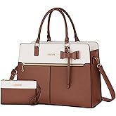 MOSISO Laptop Tote Bag for Women, 15.6 inch Waterproof PU Leather Work Bag with Clutch Purse & Bowknot, Large Capacity Handbag Shoulder Computer Bags Work Briefcase for Business Teacher Office, Brown