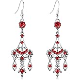 Ricarmo Bohemian Vintage Silver Crystal Flower Chandelier Lightweight Dangle Drop Earrings Retro Alloy Rhinestone Hook Earrings For Women
