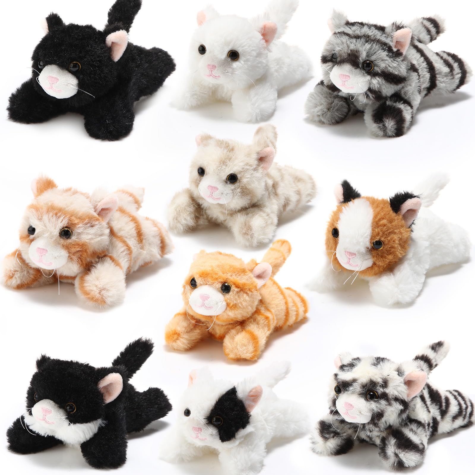Photo 1 of Lenwen 10 Pcs Cat Stuffed Animals Bulk Soft Cuddly Kitten Plush Sets Smitten Kittens Assorted Fluffy Stuffed Cats for Kiddos Birthday Gift Pet Party Favors Halloween Christmas Stuffers(Prone Style)