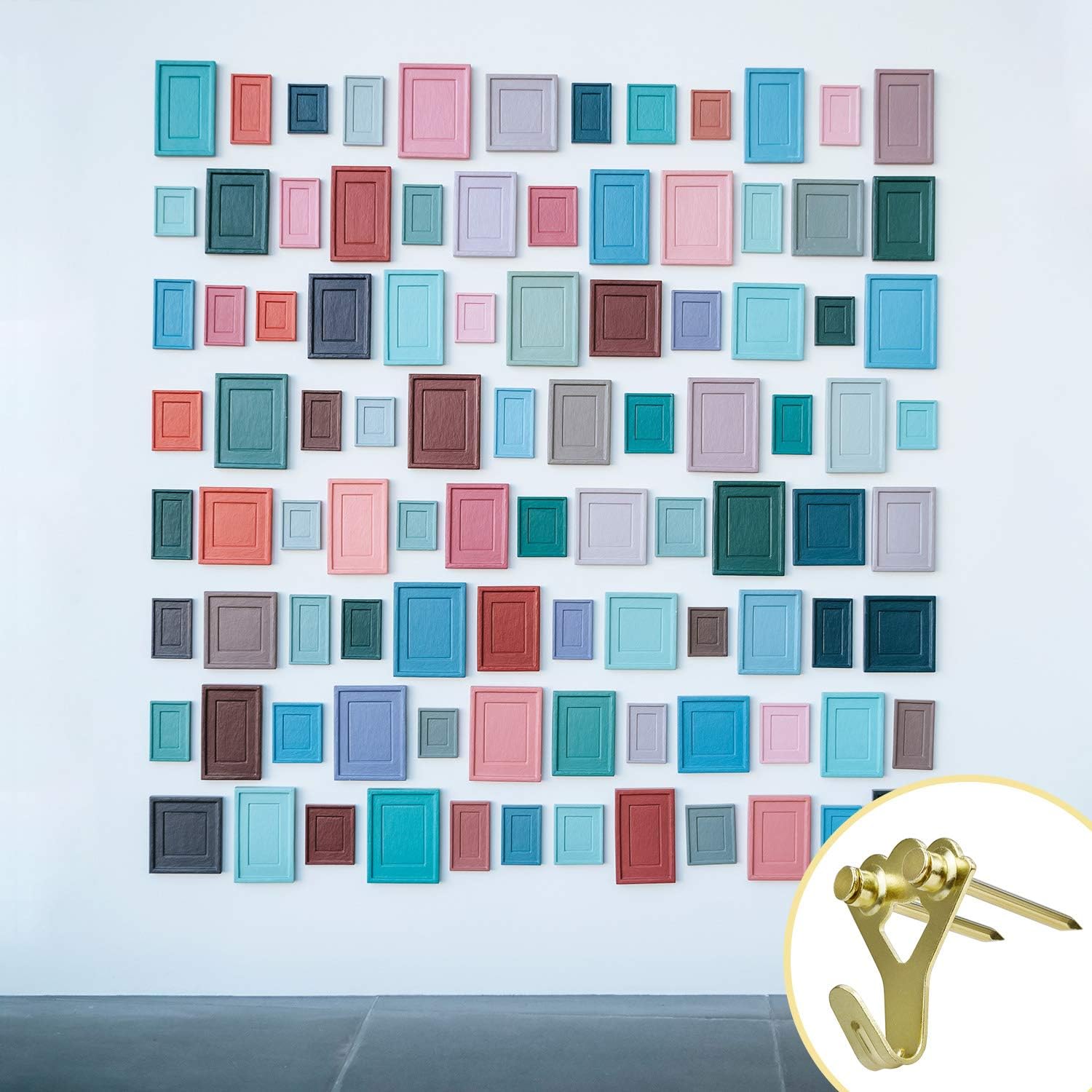 EAONE 20 Pack Picture Hangers(Up to 100 lbs) Strong Photo Frame Hooks, Heavy Duty Picture Hanging Kit with Wall Mounting Nails for Plaster Walls, Golden - - 