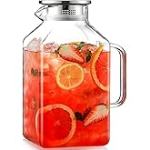 1 Gallon Square Glass Pitcher with Lid and Spout, Borosilicate Glass Carafe for Hot/Cold Drink, Water Pitchers with Handle for Fridge, Extra Large Jug for Iced Tea, Coffee, Juice, Beverage