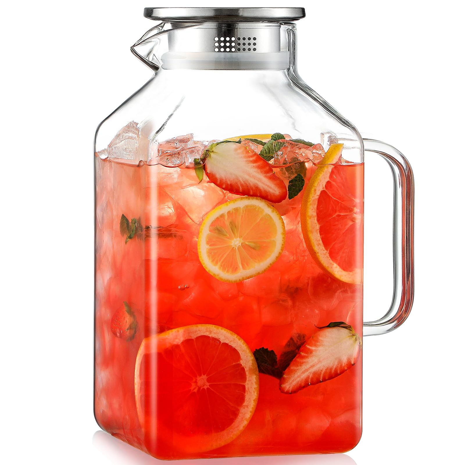 Photo 1 of 1 Gallon Square Glass Pitcher with Lid and Spout, Water Pitchers with Handle for Fridge, Borosilicate Glass Carafe for Hot/Cold Drink,Extra Large Jug for Iced Tea, Coffee,Juice,Beverage, Clear