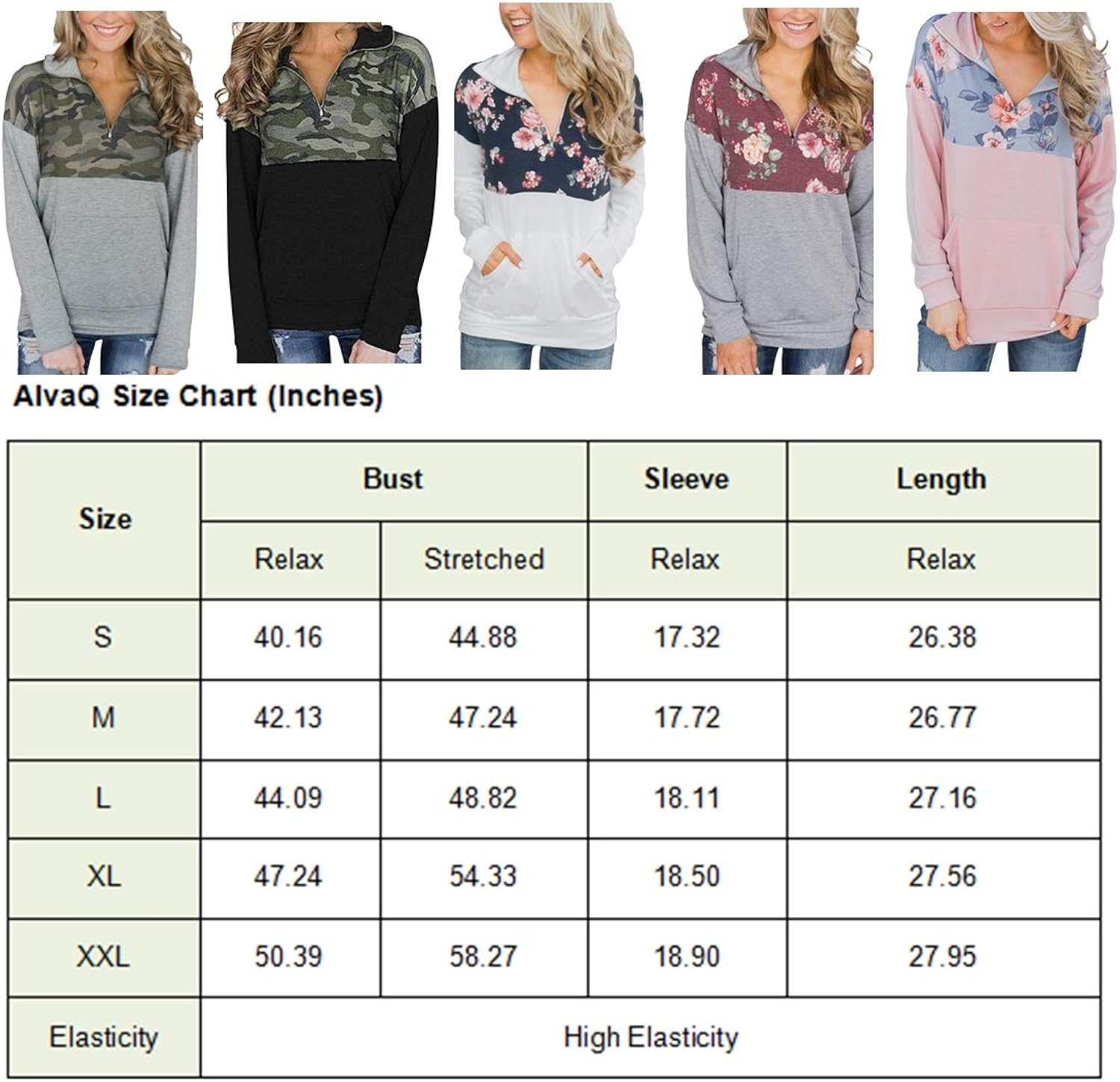 AlvaQ Women Quarter Zip Color Block Pullover Sweatshirt Tops with Pockets(S-XXL) at  Women’s Clothing store
