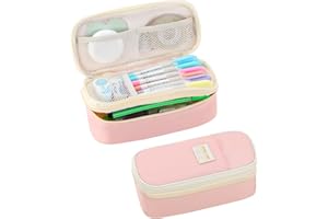 Tergopa Pencil Case for Girls Kids Teens Adults Big Pencil Bag with Zipper Big Pen Pouch Large Stationery Pen Case Organizer for School Pink