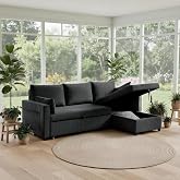 Ball &amp; Cast 86" Sectional Sleeper Sofa Bed Pull Out Couches for Living Room | L Shaped Convertible Pull Out Sofa Bed with Reversible Storage Chaise and Side Pocket, 3-Seat Sofa for Small Space Apartment