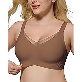 HORISUN Seamless Mesh Lace Bras for Women No Underwire Wireless Bras with Support and Lift Full Coverage Deep V Bralettes