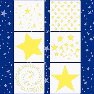6 Pieces Star Stencil Kit Reusable Twinkle Star Template Assorted Star Pattern Stencils in Different Sizes with Metal Open Ring for Painting on Tile Wall Home Decor Paper Fabric