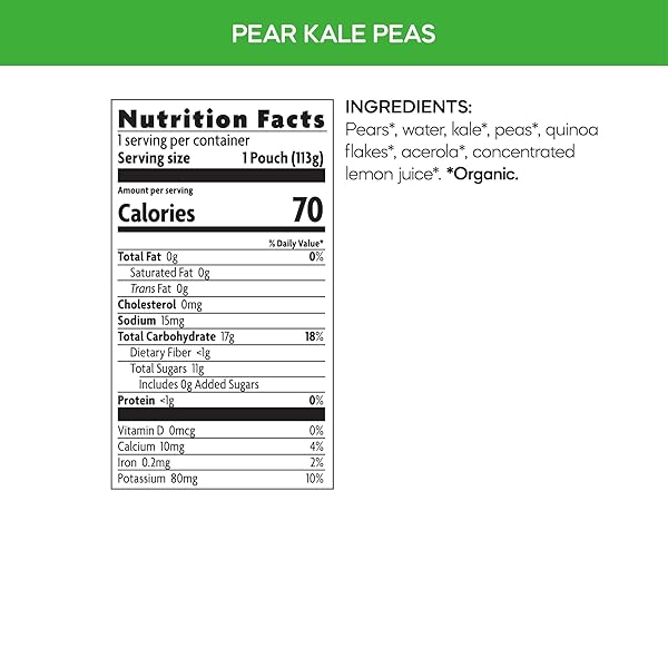 LOVE CHILD ORGANICS SUPERBLENDS PEARS, KALE + PEAS PUREE, 4 OZ (PACK OF 1), NON-GMO, BY NATURE’S PATH