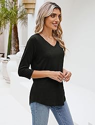 Sherosa Womens 3/4 Sleeve Tops V Neck Loose Fitting